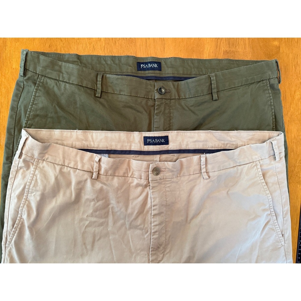 Lot of 2 Jos A Bank Tailored Fit Chino Pants Mens 44x29 Olive Green Khaki Tan
